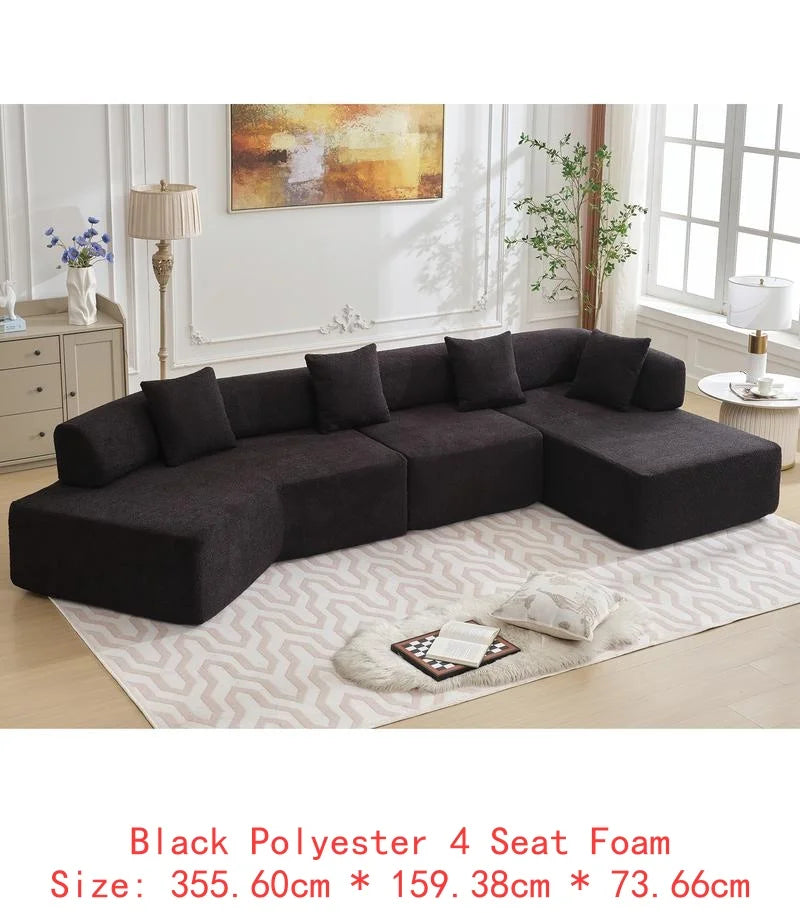Modern Minimalist Sectional Sofa: L-Shape Cloud Couch with Deep Seats Right Chaise - Black