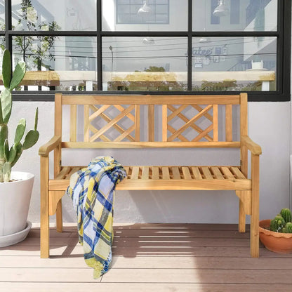 2-Person Teak Garden Bench with Comfortable Armrests, Backrest, and Slatted Seat, Supports 800 lbs, Ideal for Patio, Porch, or P