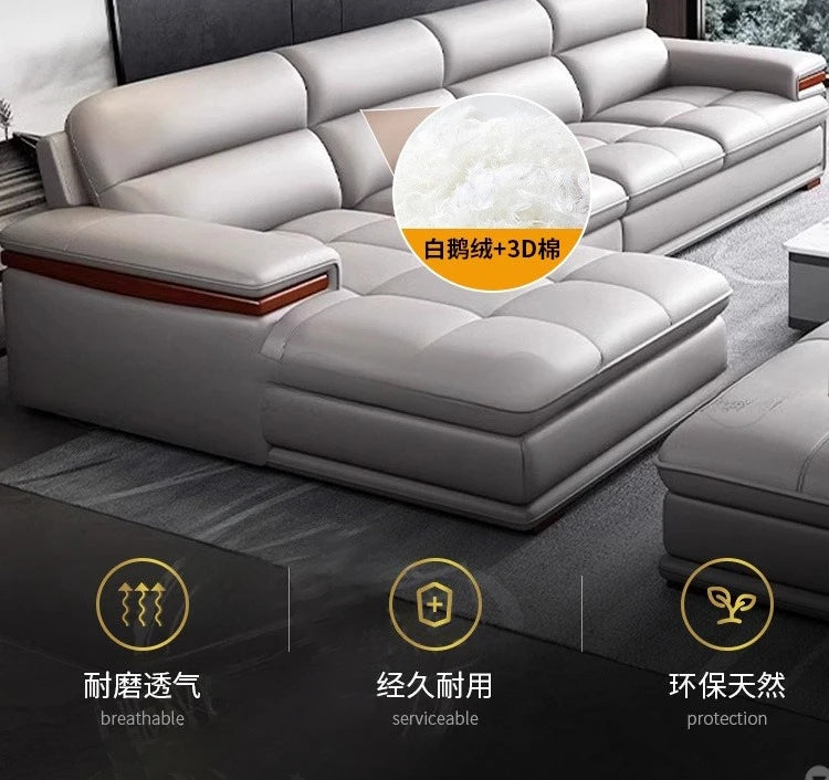 Leather sofa, first layer cowhide, modern simplicity, cream style living room sofa