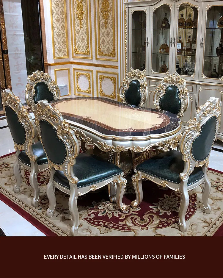 European dining table dining chair combination, rectangular dining table oval luxury villa high-end carved