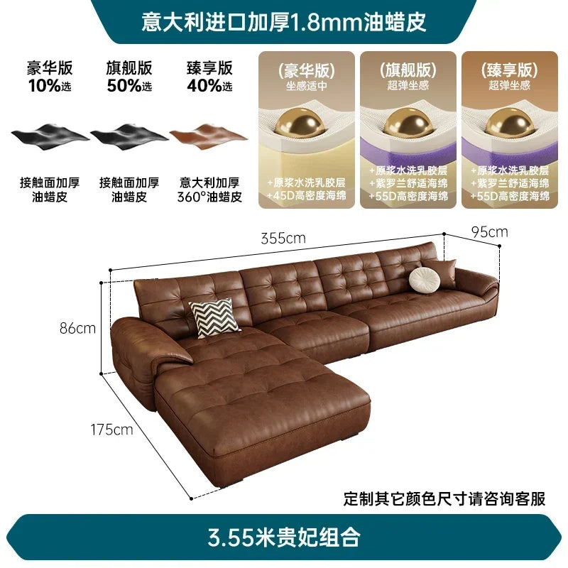 A182 C Oil wax leather sofa first layer cowhide retro living room straight row high backrest