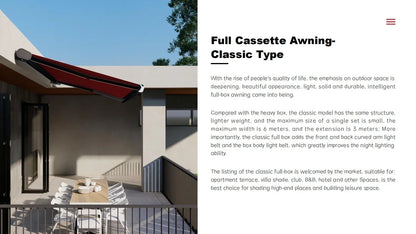 Full Box Electric Awning Sunshade LED Lighting Mechanical Manual Remote Control Home Courtyard Balcony Outdoor Leisure