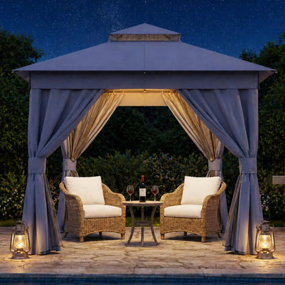 Outdoor Gazebo 8'x8' Heavy Duty Tent with Double Roofs, Mosquito Nettings Privacy Screens for Backyard Garden Deck, Customized