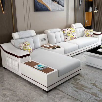 A New Modern Electric Reclining Function Sofa Leather Small Unit Living Room Corner Sofa