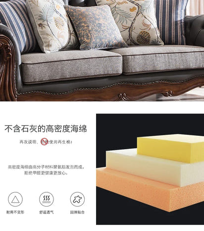solid wood sofa simple European living room retro combination light luxury neoclassical sofa small apartment