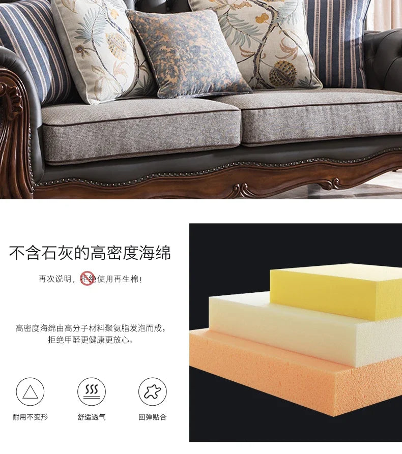 solid wood sofa simple European living room retro combination light luxury neoclassical sofa small apartment