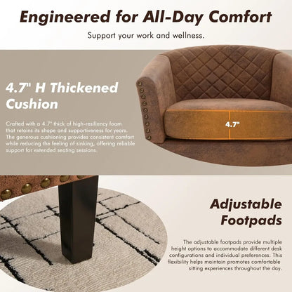 Accent PU Barrel Chair Set of 2 Living Room Chair, Upholstered Sofa Club Chair Set with Nail-Heads and Solid Wood Legs