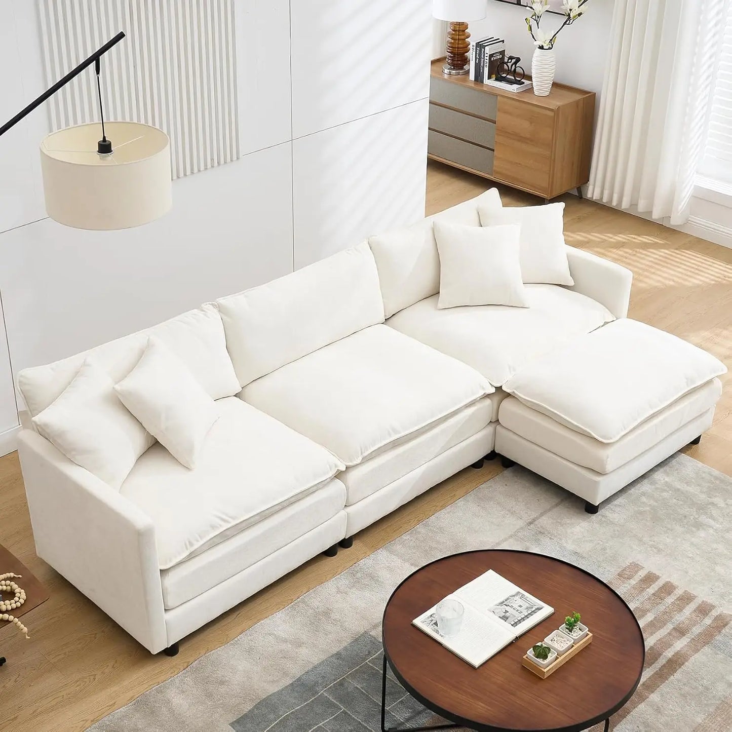 108" Cloud Sectional Couches for Living Room,Convertible L-Shape Couch with Ottoman,3 Seater Modular Sectional Sofa, Customized