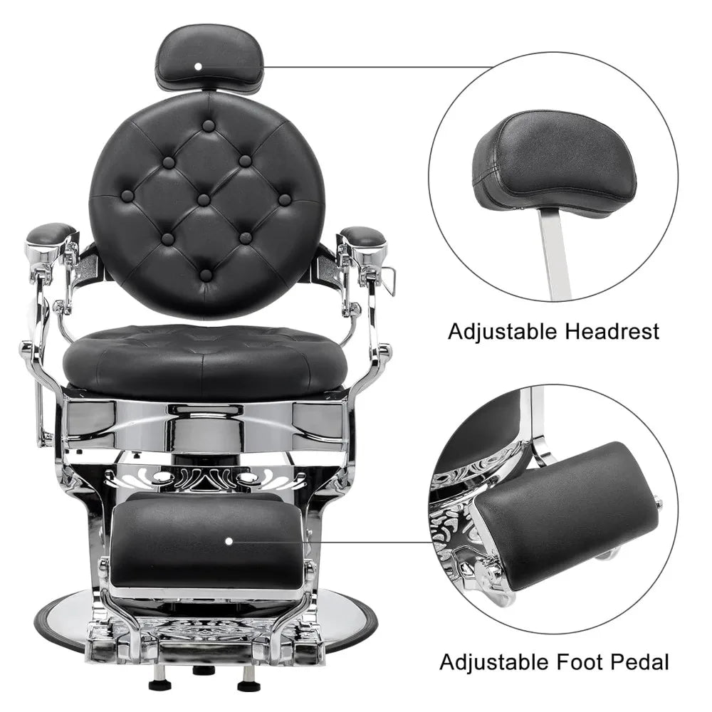 Heavy Duty Vintage Recline Barber Chair Hydraulic with Headrest,Supports up to 700lbs & 360°Rotatable,Professional Salon Beauty