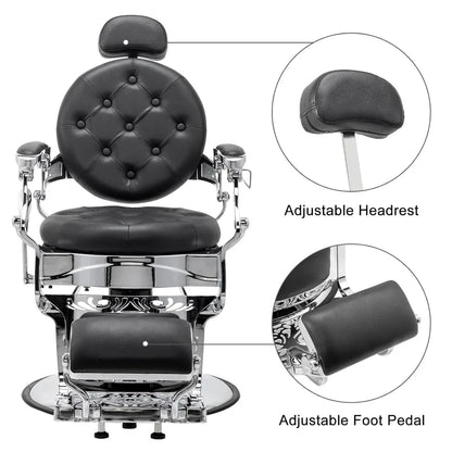 Heavy Duty Vintage Recline Barber Chair Hydraulic with Headrest,Supports up to 700lbs & 360°Rotatable,Professional Salon Beauty