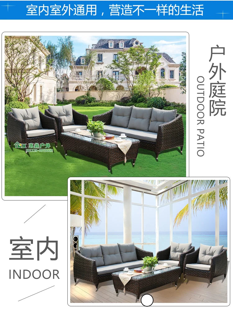 Leisure Courtyard Garden Sofas Outdoor Simple Homestay Coffee Table Garden Sofa Terrace Pe Rattan Furniture Sofá Exterior MHHYSF