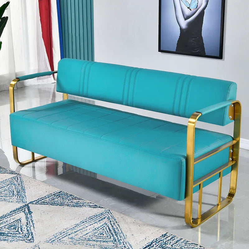Barbershop Hairdresser Waiting Chair Beauty Clothing Shop Lounge Area Stainless Steel Gold-Plated Sofa Waiting Area Bench Chair
