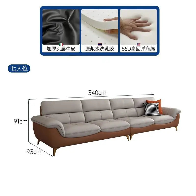 Italian  cowhide leather sofa living room small apartment light luxury modern two-color three-person straight row combination