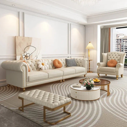 Designer Genuine Leather Sofas Fancy Living Room Lounge Floor Sofa Loveseat Modern Canape Salon De Luxe Apartment Furniture