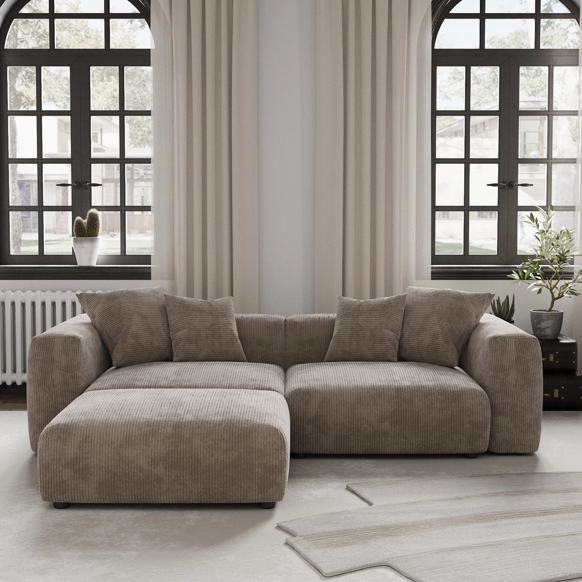 Modern Corduroy Fabric Sectional Couch with 4 Pillows 102