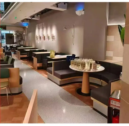 Commercial Booth Sofa Set Solid Wood Leather, Table Chair Combination for Milk Tea Coffee Hot Pot Restaurant Card Seat