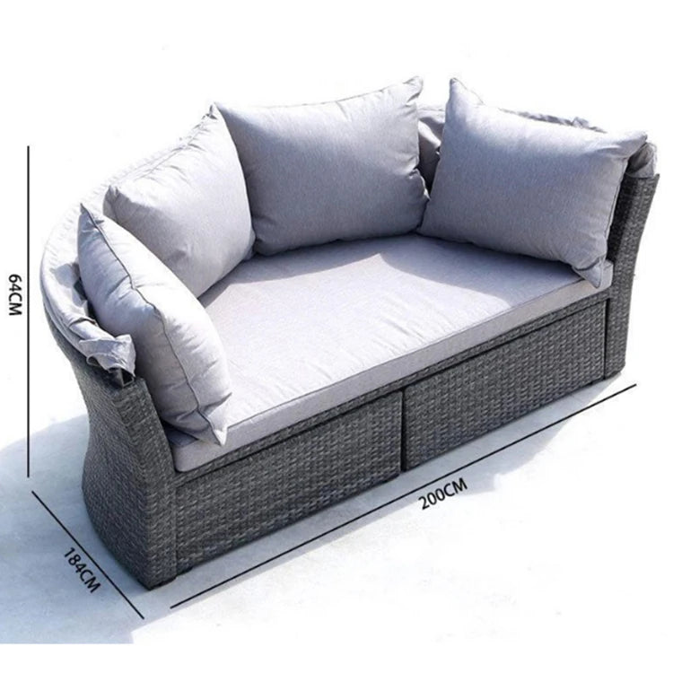 Aluminium Metal Outdoor Sun Lounger Day Bed with Canopy Wickrer Garden Sofa for Courtyard Beach Daybed for Hotel or Park