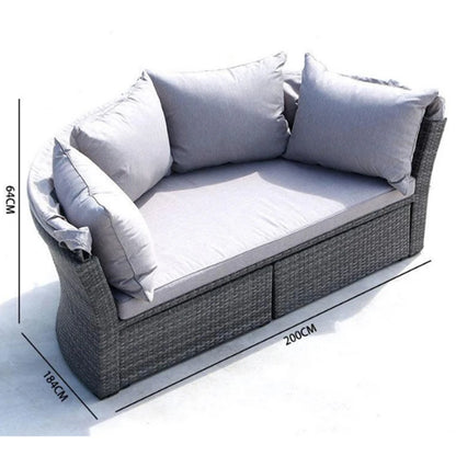 Aluminium Metal Outdoor Sun Lounger Day Bed with Canopy Wickrer Garden Sofa for Courtyard Beach Daybed for Hotel or Park