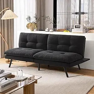 Faux Leather Futon Sofa Bed,Convertible Futon Couch,Memory Foam Loveseat Sleeper Sofa
