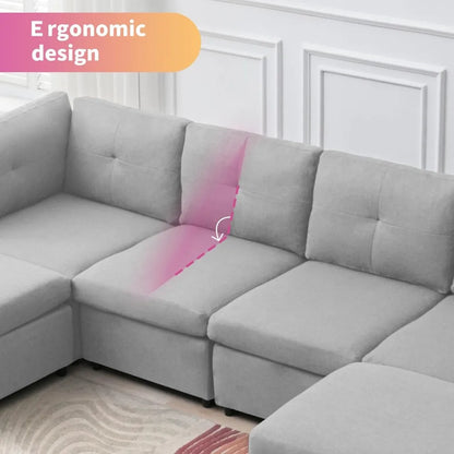 Modular Sectional Sofa, Convertible U Shaped Sofa Couch with Removable Ottomans, Button Tufted Design, 6 Seats Modular Sectional