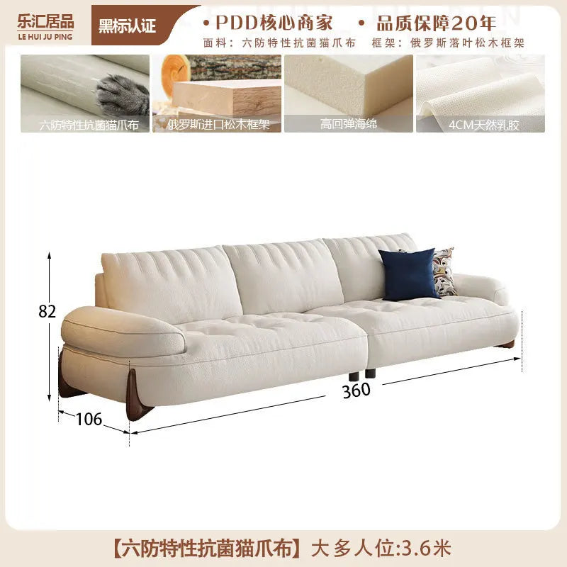 Cream style fabric sofa, modern light luxury living room small apartment sofa, cat claw cloth