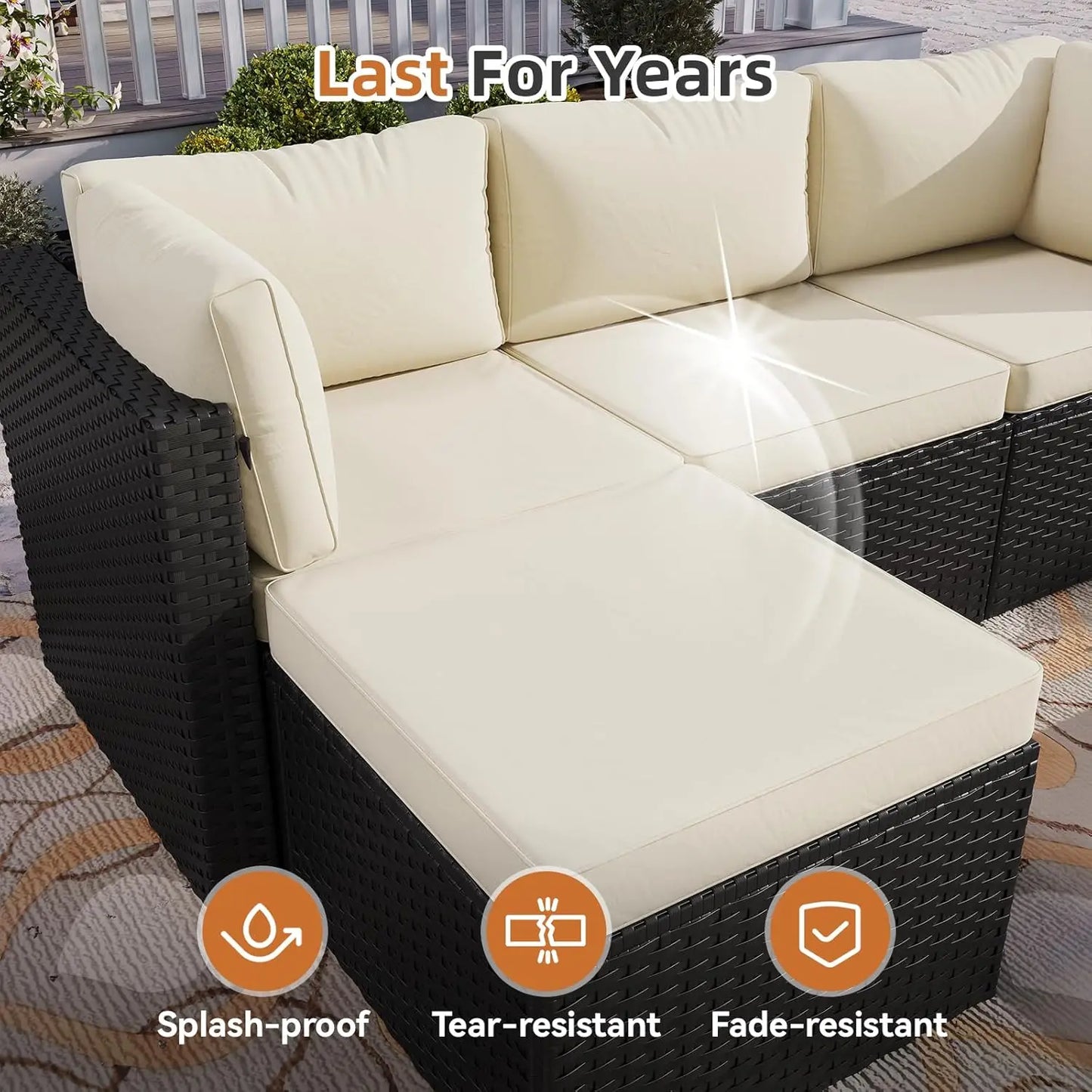 5-Piece Outdoor Sectional Sofa with Washable Cushion, Wicker Rattan Patio Conversation Set for Backyard Porch Poolside, Custom