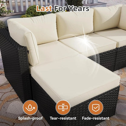 5-Piece Outdoor Sectional Sofa with Washable Cushion, Wicker Rattan Patio Conversation Set for Backyard Porch Poolside, Custom