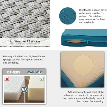 4-Piece Wicker Patio Furniture Set, PE Rattan Sectional Sofa with Storage Table, All-Weather Outdoor Conversation Sets.