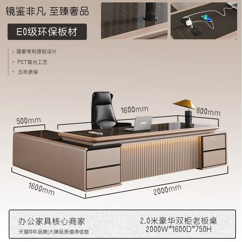 luxury Computer Office Desk Standing L Shaped Writing Boss Table Lift Up Table Gaming Sedentary Filing Cabinet Boss Furniture