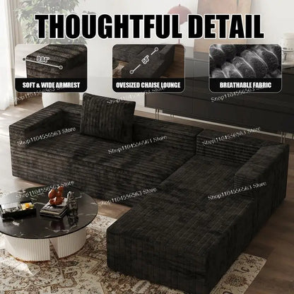 Vacuum Compression Sofa Module Full Sponge High Density 50D Rebound Sponge Small Apartment Corduroy Sofa Bed