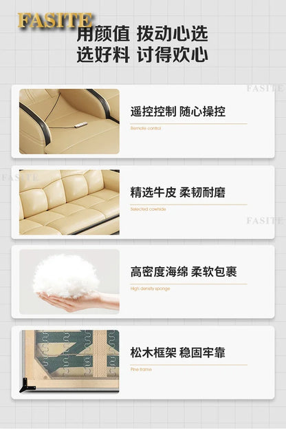 Smart Leather Sofa Massage for Left and Right Noblewomen, Cowhide Solid Wood Living Room Corner Small Unit