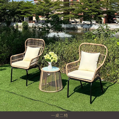 Outdoor garden courtyard rattan weaving chair outdoor living room coffee table rattan art table and chair furniture