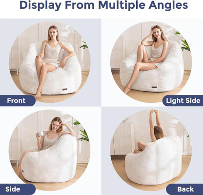 Bean Bag Chair with Back Support, Faux Fur Floor Sofa for Adults & Kids, Beige