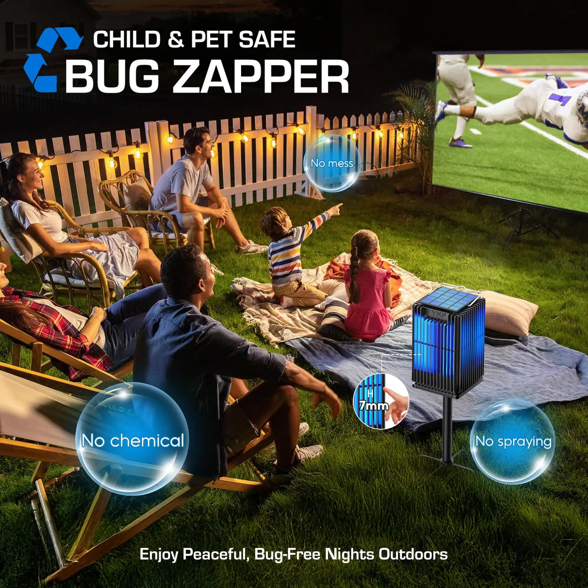 Solar Bug Zapper Outdoor Mosquito Zapper Cordless Waterproof Fly Zapper with Illuminated Light Ground Bracket