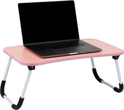 Portable Laptop Stand Bed Tray with Folding Legs, Pink MDF Couch Table 23.25x13.75x10.5 Inches