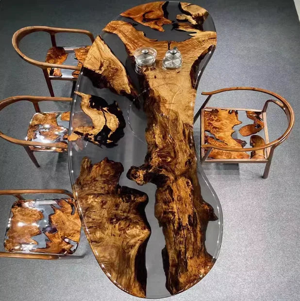 Walnut Kitchen Home Furniture Factory Direct Cafe Coffee Solid Restaurant River Epoxy Dining Table