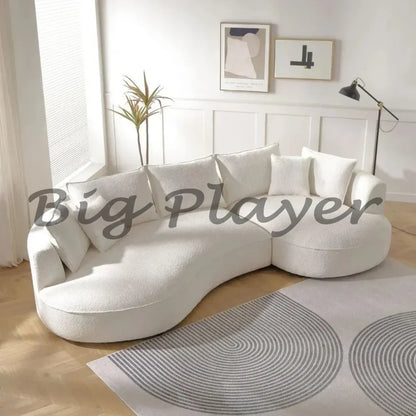 Modern Curved Sofa Couch, Upholstery Boucle Sofa With Pillows, Right Hand Facing Sectional Boucle Fabric Couch