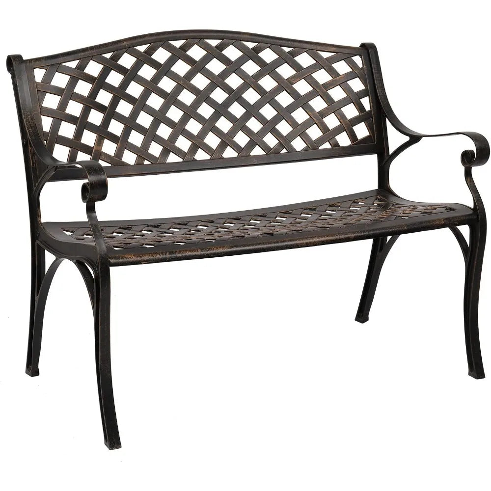 40.5 Patio Garden Bench, Anti-Rust Cast Iron Cast Aluminum Frame for Outdoor Path Yard Lawn Work Entryway Decor Deck