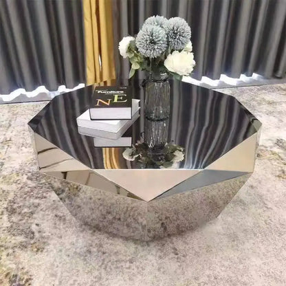 Light luxury modern minimalist special-shaped stainless steel diamond coffee table living room home Italian sofa natural