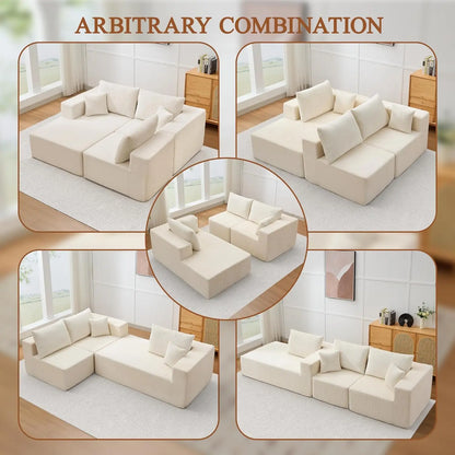 108'' Cloud Couch Modular Sectional Sofa with L-Shape Chaise Modern Upholstered Corduroy Living Room Customized Sofa Set