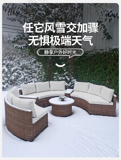 Outdoor sofa combination garden terrace leisure rattan circular courtyard outdoor open-air rattan chair sun room rattan sofa