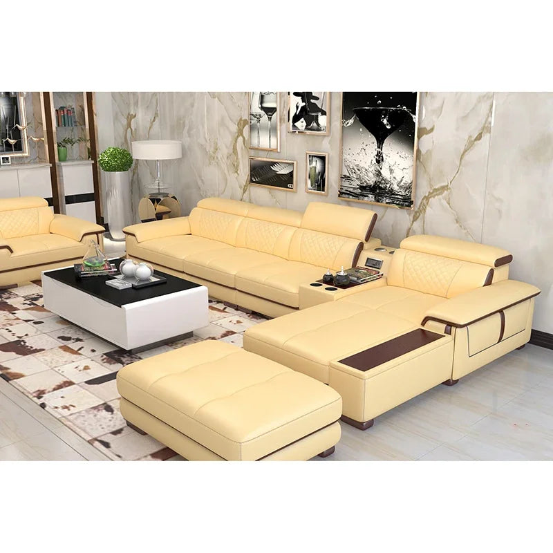 Hot Modern Design Modular L Shape Couch Living Room Sofa Set Furniture Luxury Home Lounge Modular Large Corner Leather Sofa