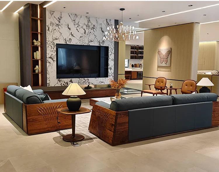 Light luxury sofa living room high-end walnut