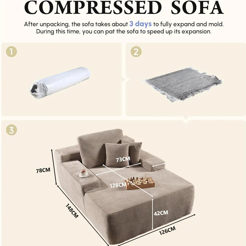Vacuum compression sofa bed corduroy fabric living room villa bedroom sofa recliner