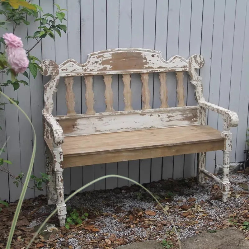 Patio Wooden Bench, 4 Ft Foldable Acacia Wood Garden Bench, Outside Loveseat with Curved Backrest，Balcony Furniture