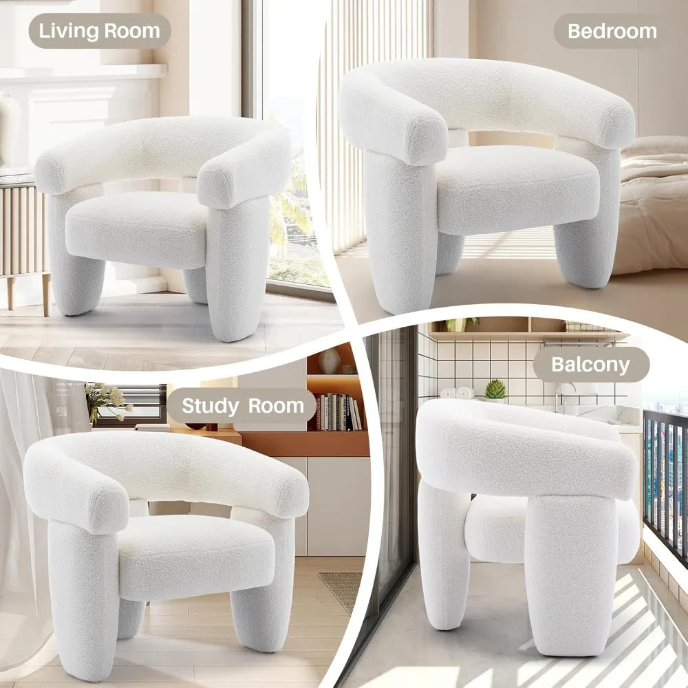 Mid Century Modern Accent Barrel Chair Comfy Upholstered Round Armchair with Montage Design, Sherpa Boucle Lounge Chair for Livi