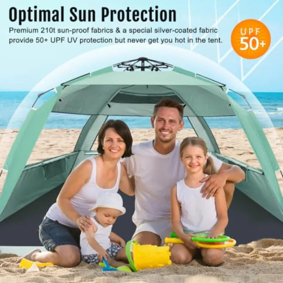 Deluxe Pop Up Beach Tent Sun Shade Shelter for 3-4/5-6 Person UV Protection Extendable Floor with 3 Ventilating Windows Plus Ca