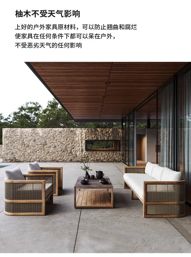 Outdoor villa courtyard sofa high-end teak sofa furniture combination hotel homestay waterproof