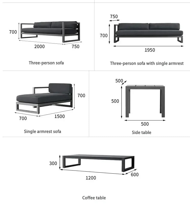 Outdoor Aluminum Alloy Sofa Four Piece Set, Terrace Garden Bar Waterproof Sofa Furniture Set