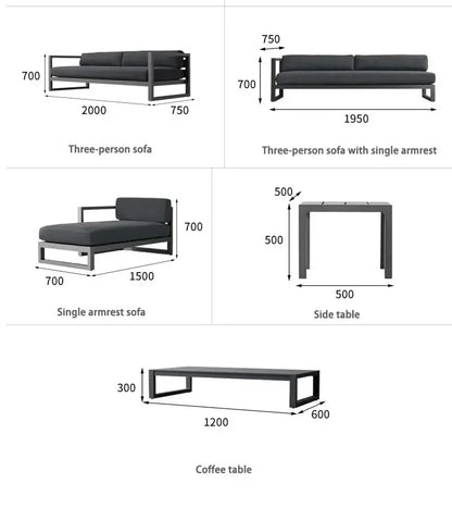 Outdoor Aluminum Alloy Sofa Four Piece Set, Terrace Garden Bar Waterproof Sofa Furniture Set